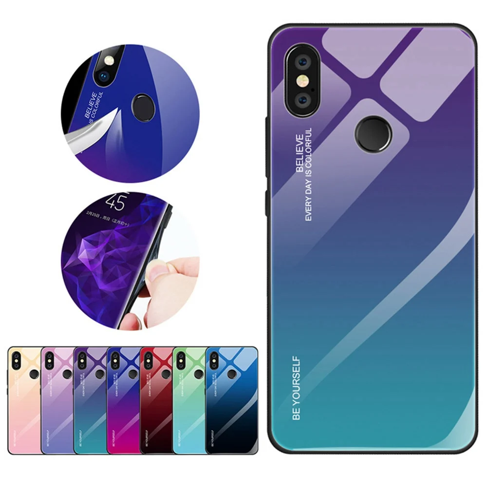

Gradient Tempered Glass Case For Xiaomi Redmi Note 7 6 5 Pro Full Protection Glass Back Cover For Redmi Note 7 Case Pocophone F1