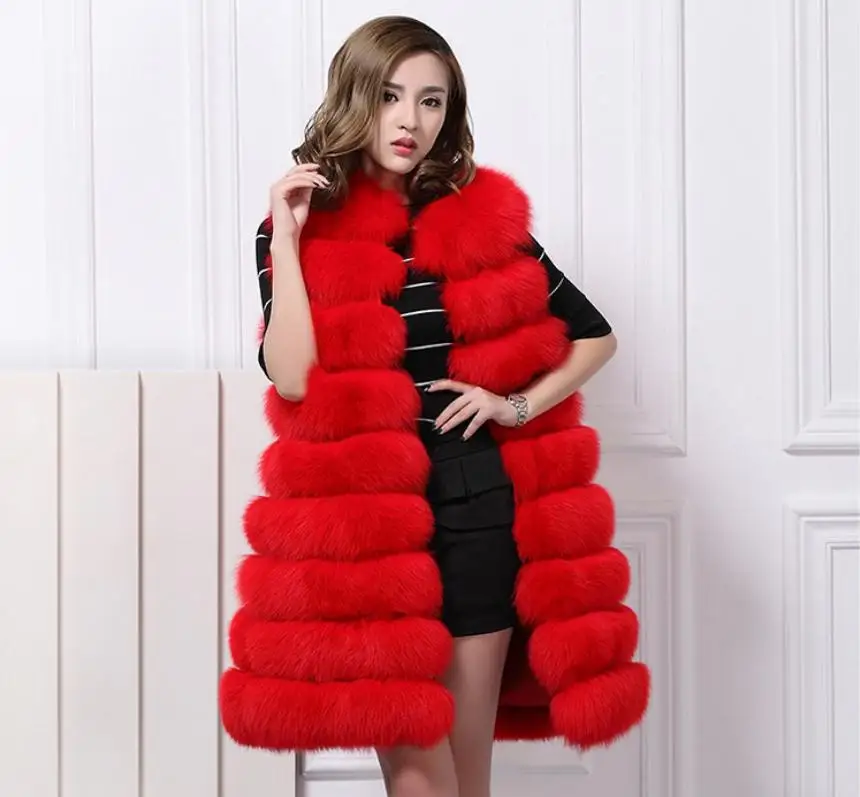 

6Xl Women Long Section Size Large Fake Fox Fur Waistcoat Winter Autumn Fashion Female Faux Fur Vests Chalecos Para Mujer J1548