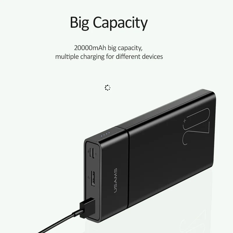 USAMS 20000 мАч Внешний аккумулятор 2.1A Быстрая зарядка Powerbank для iPhone Samsung Xiaomi Двойной