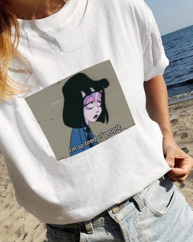 Kuakuayu Hjn I M So Tired Of People Aesthetic Grunge Animated Cartoon T Shirt Hipsters Cute Meme Tee T Shirts Aliexpress