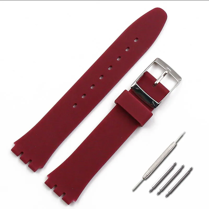 Аксессуары для часов Пряжка 17 мм 19 мм силиконовый ремешок для мужчин Swatch waterproof водонепроницаемый ремешок для часов - Цвет ремешка: Wine red
