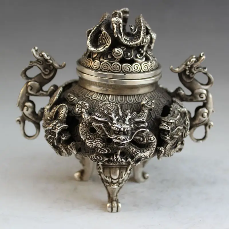 

2019 Copper crafts collection ornaments antique white copper kowloon censer