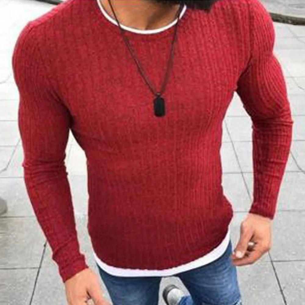 New men's winter collars warm cotton round neck pullovers stitched