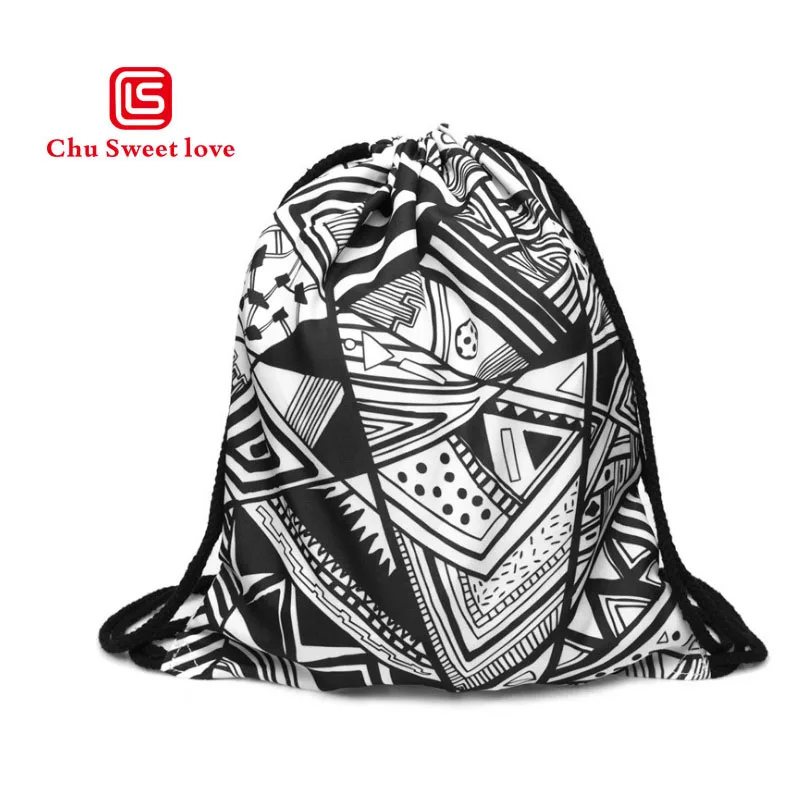 New Fashion Men Women Unisex Drawsting Bag 3D Printing Geometric Patterns Multicolor Drawstring Backpack For Teenage