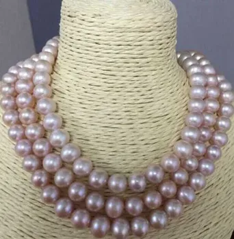 

triple strands 9-10mm south sea round lavender pearl necklace 18"19"20"14k