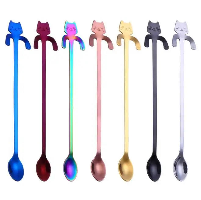 

Mini 304 Stainless Steel Cat Kitty Long Handle Small Coffee Spoon Strring Spoon Teaspoon Tea Spoon Dessert Drink Tableware