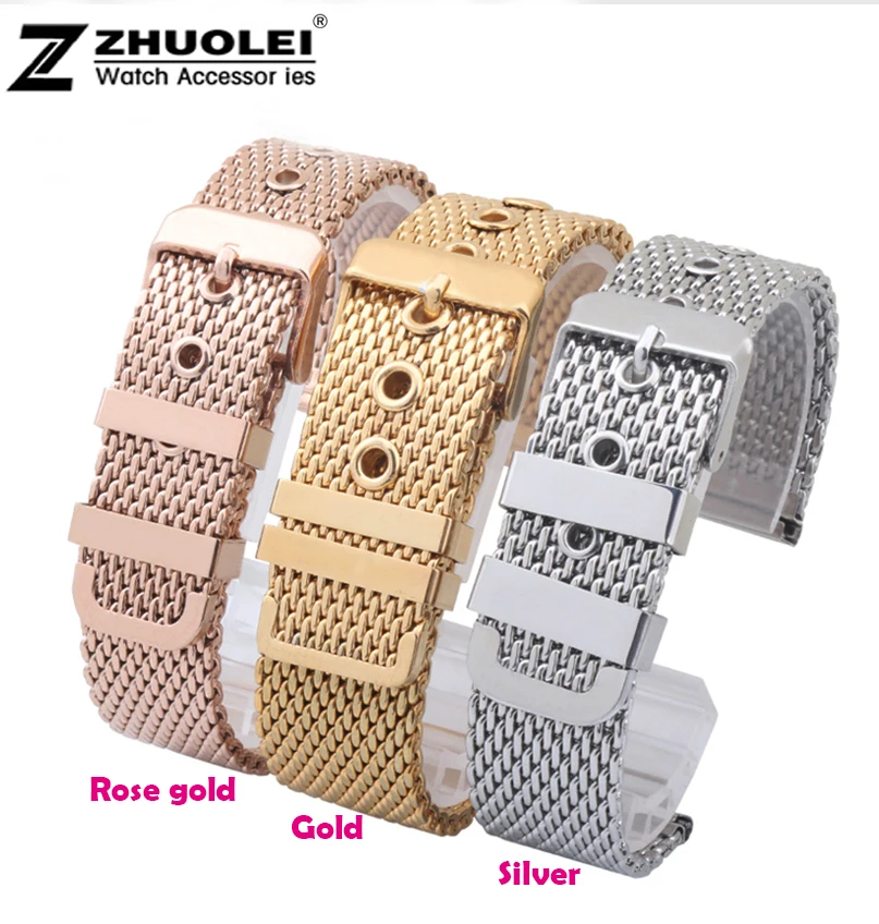 Buy Watch band 22mm Rose Gold Stainless Steel Mesh