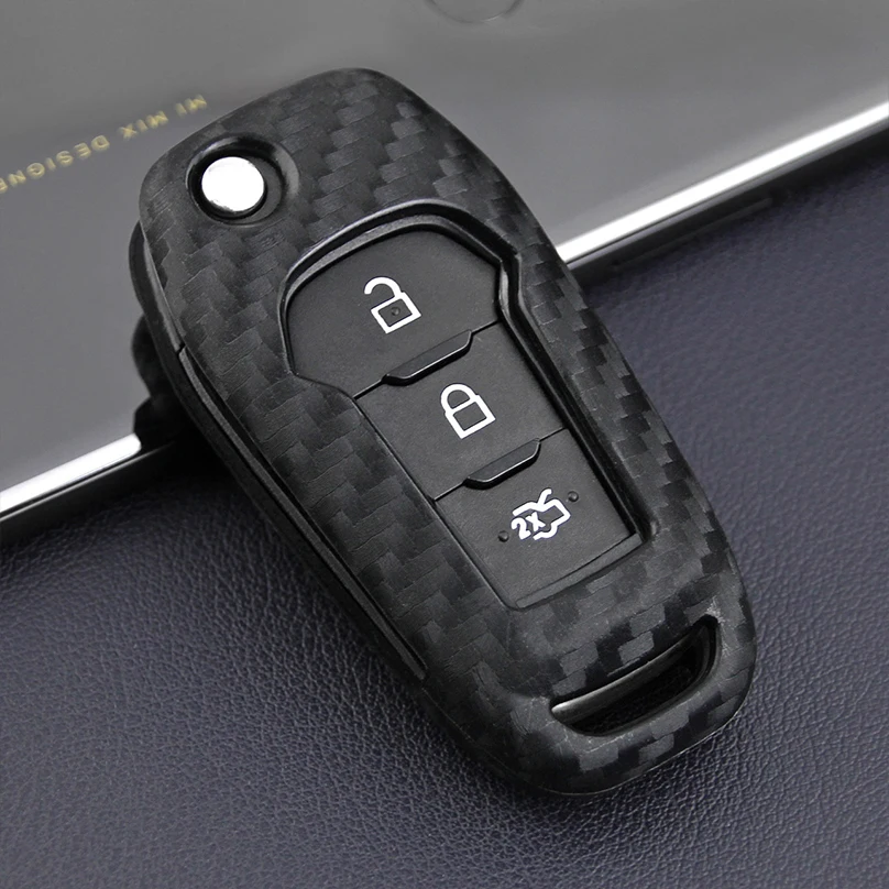 Автомобильный чехол из углеродного волокна для ключей, защитный держатель, флип-брелок для ключей, чехол для Ford Fusion, F-150 Ecosport Ranger Explorer EDGE