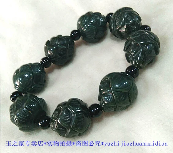 Chinese Hand Carved jade Bead Natural Hetian jade Bracelet
