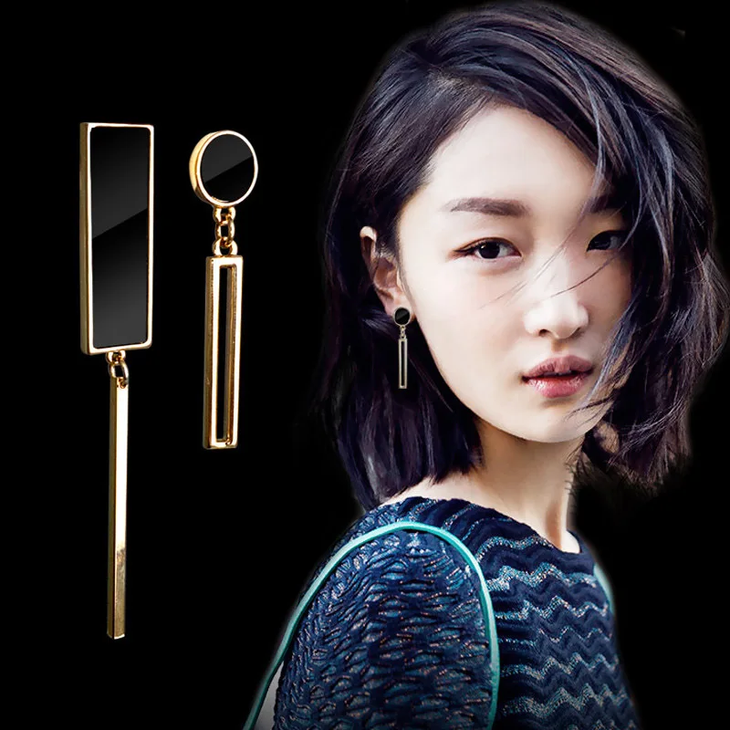 

Korean Fashion Asymmetric Geometric Strip Square Drop Earrings S925 Sterling Silver Earring for Women Wedding Party Jewelry Gift