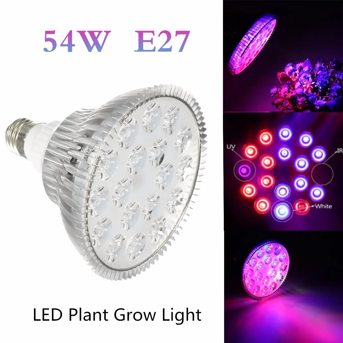 

Jiguoor Full Spectrum LED Plant Lamp E27 54W Grow Lights for Hydroponics System Flowering Growing Indoor Plants Lamp