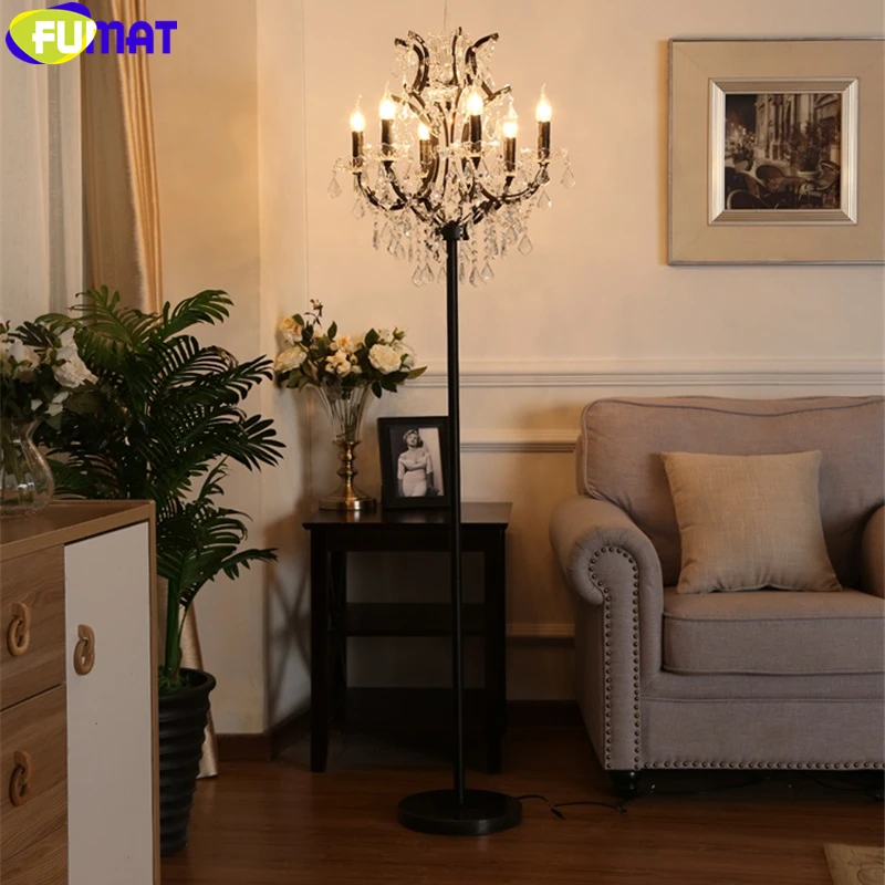 FUMAT Desk Light Crystal K9 Candelabrum Floor Lamp Black Gold Rust Frame Loft Retro Color Table Lamps LED E14 Iron Lighting | Лампы и