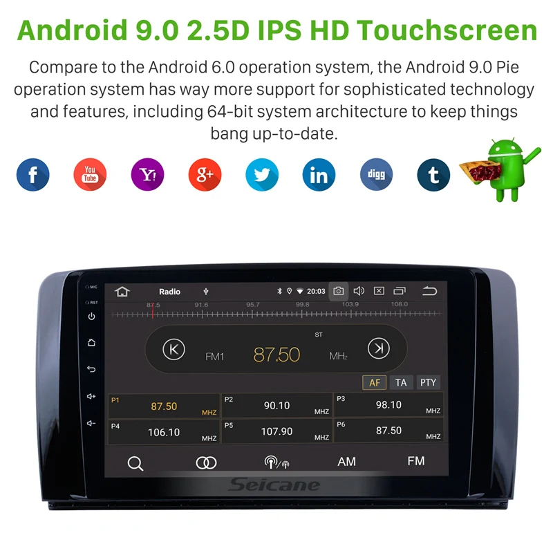 Автомобильный мультимедийный плеер Seicane Navi 9 &quot Android 0 GPS IPS стерео для Mercedes Benz R Class