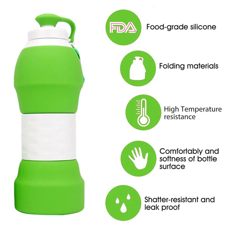 

Collapsible Water Bottle - BPA Free Silicone Foldable Water Bottle AND Reusable Drinking Straw for Travel, Sports, and Gym