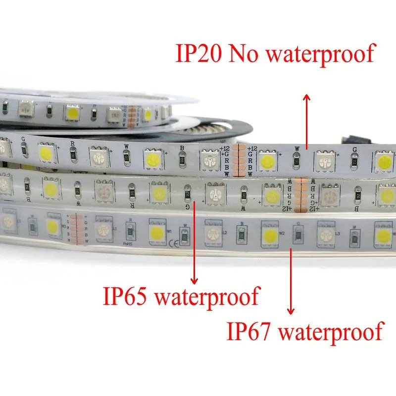 Светодиодные ленты 5050 RGBW Водонепроницаемый IP67/IP65 DC12V гибкие светодио дный света RGB + белый/теплый белый 60 светодио дный/m 5 м/лот