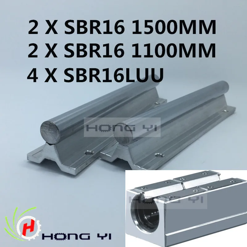 

Best Price! 2pcs SBR16 rail L1500mm 16mm 2*sbr16-1100MM linear guide cnc router part linear rail 4PCS SBR16LUU blocks