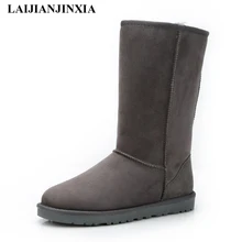 LAIJIANJINXIA/сапоги из натуральной овечьей кожи; новые Брендовые женские высокие зимние сапоги; классические зимние сапоги; теплые кожаные женские ботинки на меху