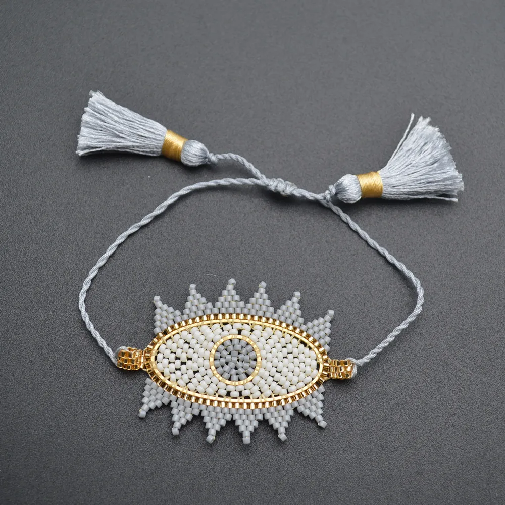 

Handmade Glass Seed Beads Eye Veins Cotton Tassel Charms Bracelel Fashion Woman Jewelry 5pc/lot