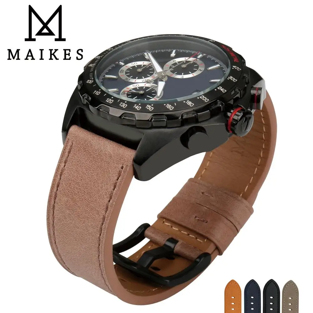 Ремешок для часов MAIKES из натуральной кожи коричневый 22 мм 24 | Наручные часы