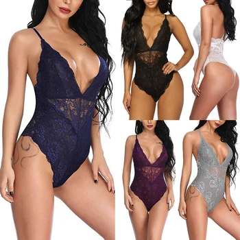 

backless lace bodysuit transparent female body hot sexy teddies 2019 jumpsuits women deep V sheer Spaghetti Strap bodysuits