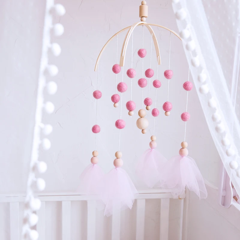 Baby Toys Wooden Baby Rattles Mobile Wool Ball Wind Chimes Bell Toys For Nerbown Bed Hanging Tent Decor Nursing Baby Products