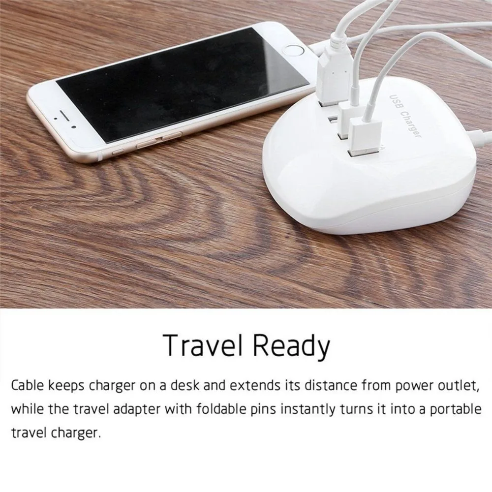 SOONHUA Portable 4 Port USB Hub 5V 1A 2.4A Fast Charging Wall Charger UK Plug Adapter Socket Travel Charger For Mobile Phones