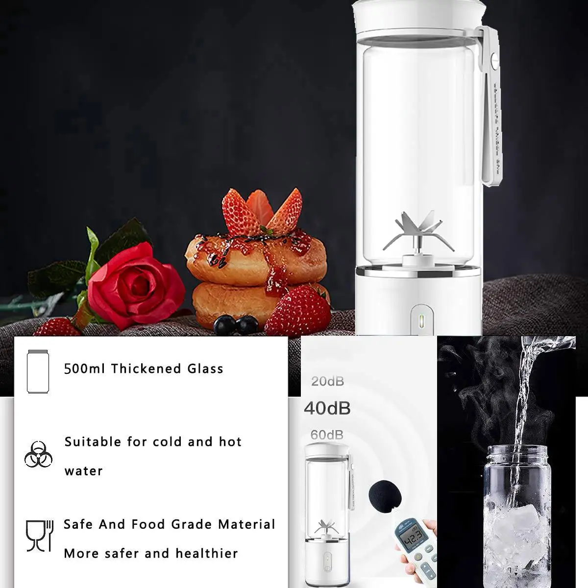  AUGIENB 500ml Electric Fruit Juicer Glass Mini Portable Handheld Smoothie Maker Blenders Mixer USB 