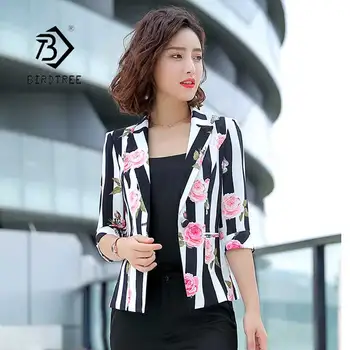 

2019 Women's Striped Print Flower Short Top Blazer Jacket Single Button Casual Style Female Lady Slim Coat Hot Sales C96122Z