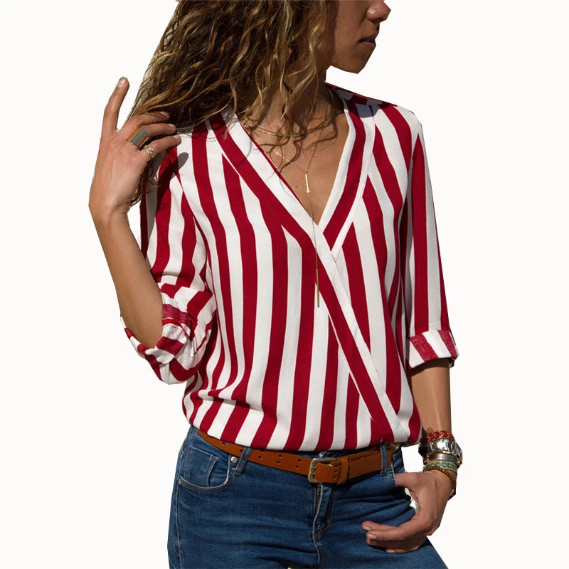 Blusa informal a para Mujer, camisa de manga larga con cuello en V, a 2019|Blusas y camisas| - AliExpress