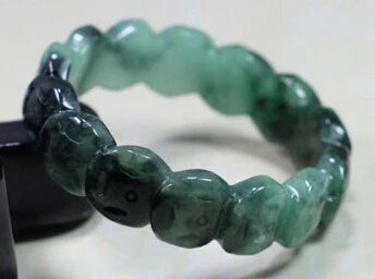 

13333 NATURE BEAUTIFUL CARVING GREEN JADE JADEITE BRACELET (A0427)