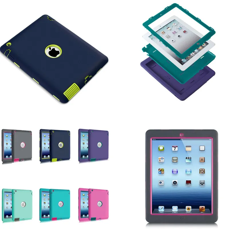 

LD 1Pcs Silicone Back Cover Hard PC Hybrid Case For Apple iPad 2 3 4 Shockproof Duty Cases For iPad2 ipad3 ipad4