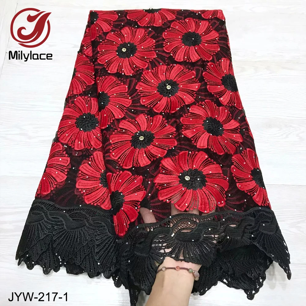 

African Tulle Lace Fabric with Stones and Flower Embroidery High Quality French Lace Fabric for Wedding Party Dressing JYW-217