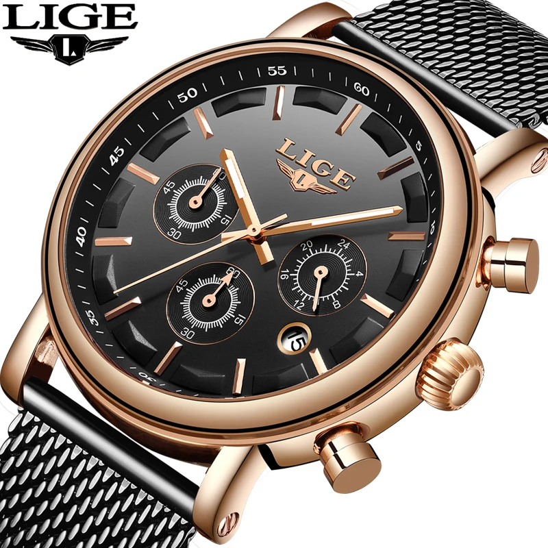 

Relogio Masculino New LIGE Mens Watches Top Brand Luxury Sport Waterproof Watch Men Business Full Steel Luminous Chronograph+Box