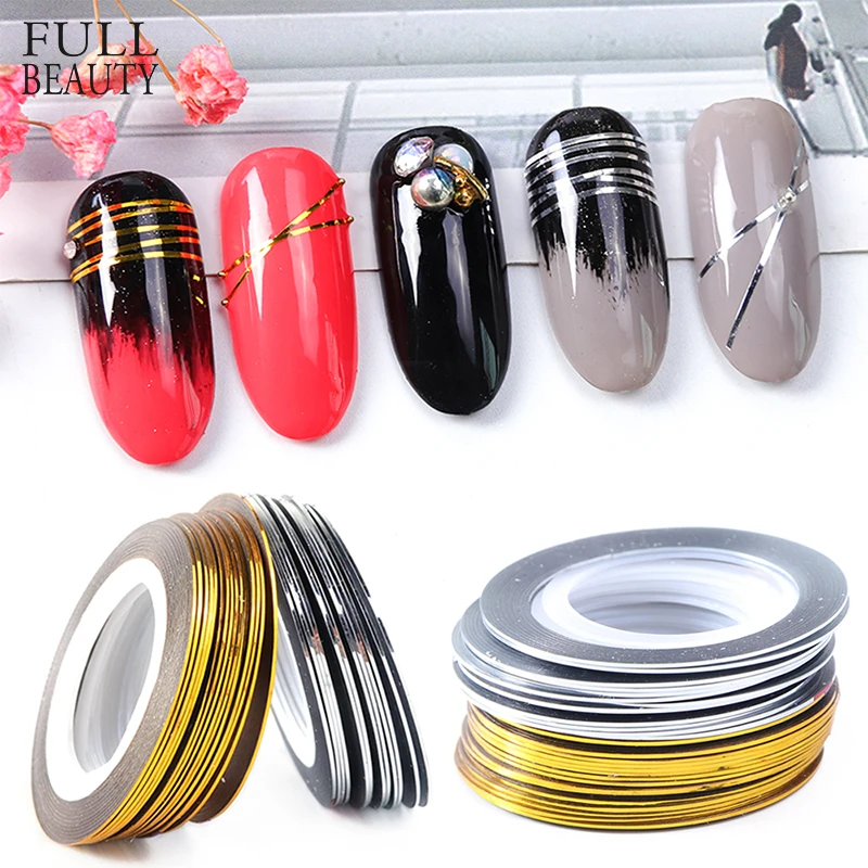 

2 Roll Gold Silver Glitter Striping Tape Lines for Nail Art 0.5mm Adhesive Nail Sticker Foil DIY Manicure Decoration Tip CH1009