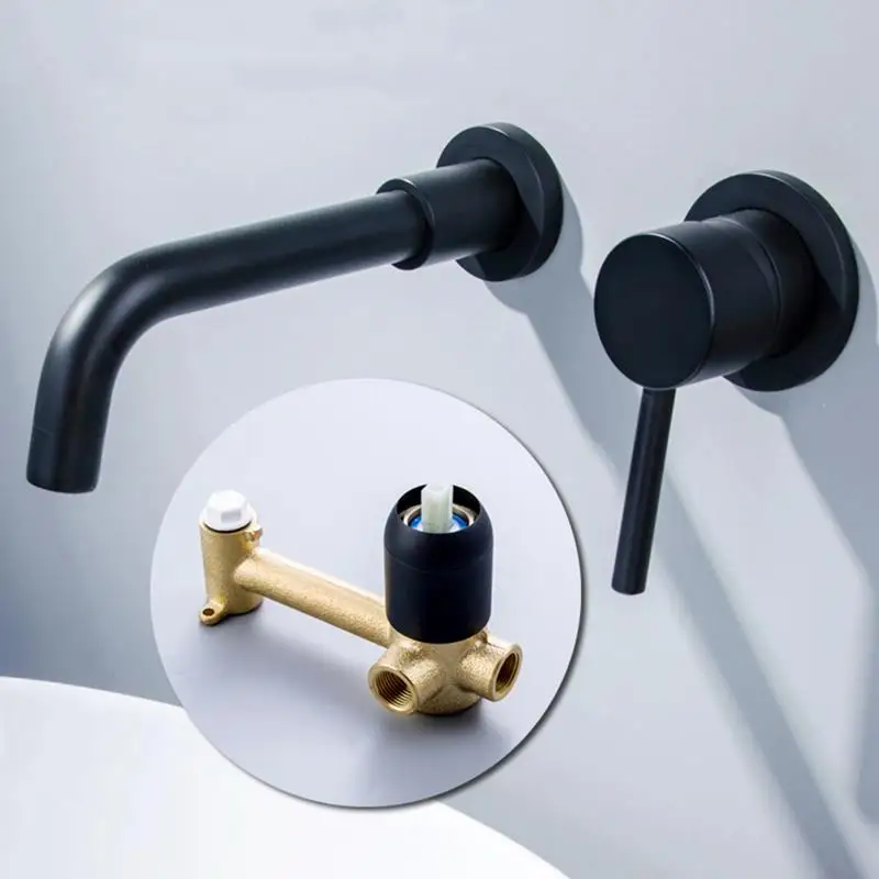 Modern Brass Wall Basin Mixer Tap Bathroom Kitchen Sink Faucet Swivel Spout Bath With Single Lever  - 4000013643191