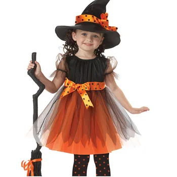

2018 New Arrival Halloween Party Children Kids Cosplay Witch Costume For Girls Halloween Costume Party Witch Dress Witch Hat