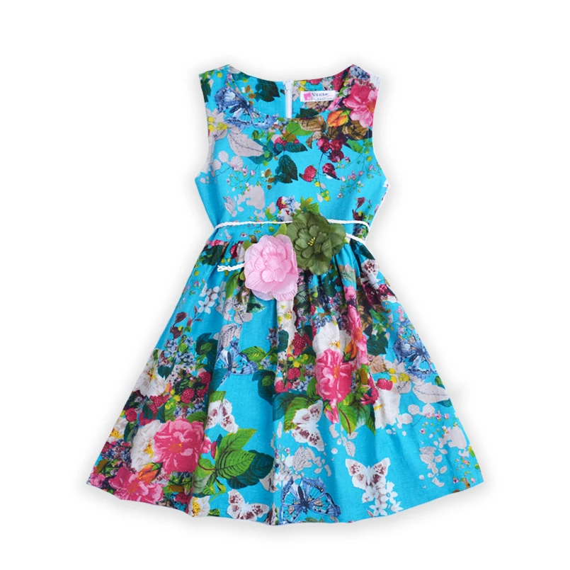 Girls Floral Summer Dresses for Baby Vestdios Kids Print Sundress Child Clothes Teenager Flower Sleeveless Dress