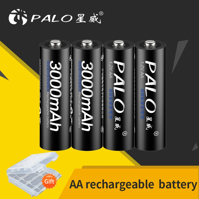 PALO 4 шт. AA батареи, перезаряжаемые батареи 1,2 V AA 3000mAh Ni-MH Предварительно заряженный аккумулятор 2A батареи для камеры игрушки