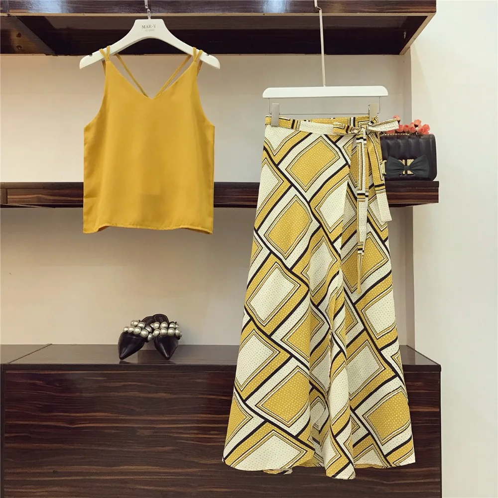 2018-Holiday-Wind-Bohe-Skirts-Suit-Women-Summer-Sexy-Suspender-Vest-Top-High-Waist-Split-Fork (2)_