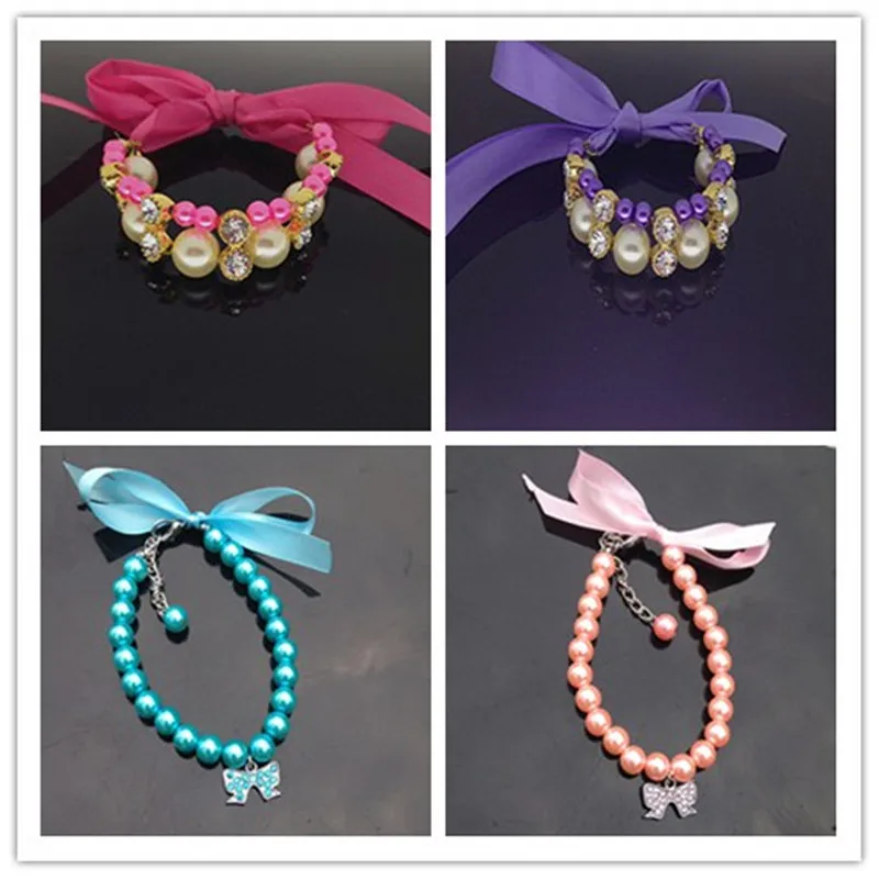 

Dog Grooming Dog Pearl Necklace Pet Collar Pet Decoration Dog Collars Bow Tie Grid Pet Accessories