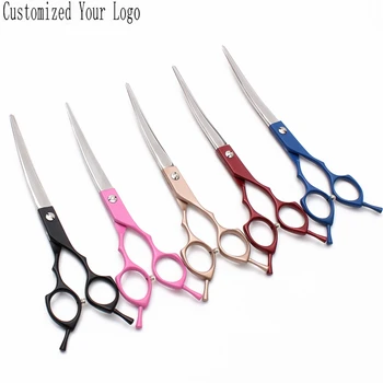 

C4009 7" JP 440C Customized Logo Up Curved Scissors Dogs Grooming Scissors Bend Up Shears Professional Pet Scissors Dropshipping