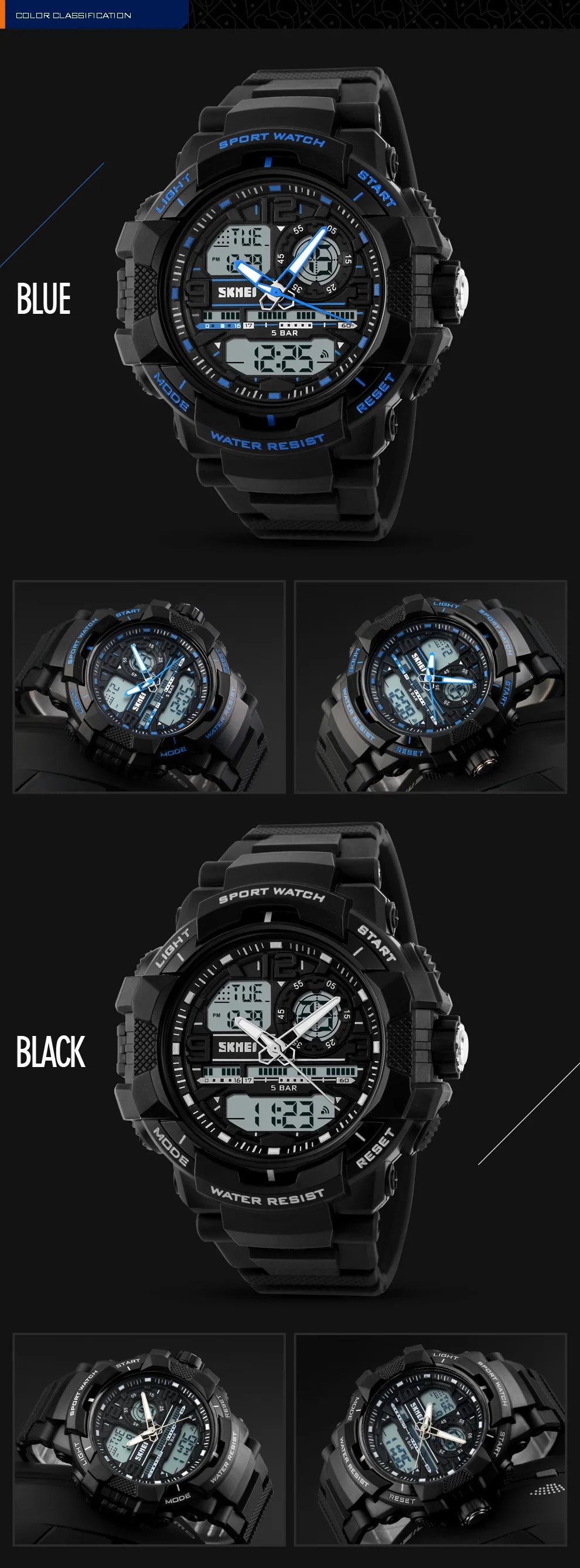Skmei, Брендовые мужские спортивные часы, двойной дисплей, аналоговый цифровой светодиодный, электронные кварцевые наручные часы, водонепроницаемые, для плавания, военные часы