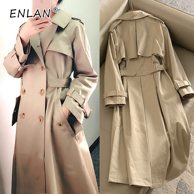 

Khaki Trench Coat Female Long Korean 2019 Spring Autumn Tunic Slim Fit Double Breasted Coat Women