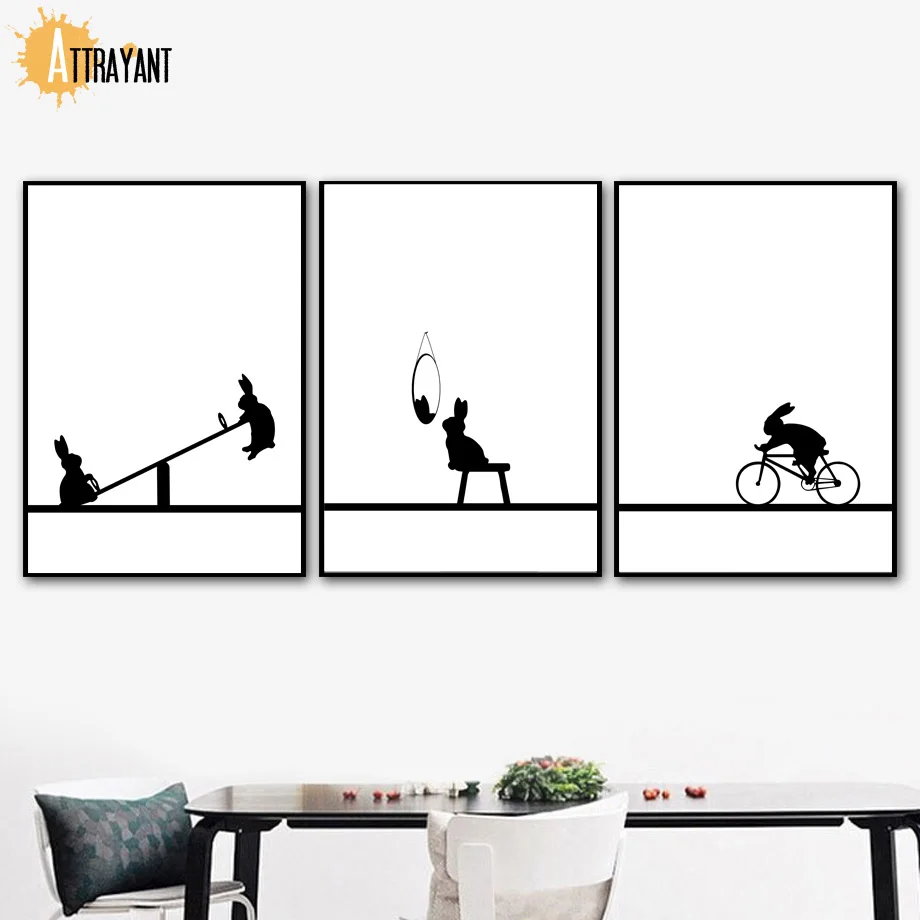 

Rabbit Seesaw Mirror Bicycle Nordic Posters And Prints Wall Art Canvas Painting Wall Pictures For Living Room Bedroom Home Decor