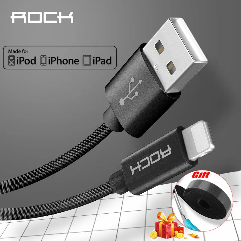 

ROCK 2.4A Metal USB Cable For iPhone 5 SE 6 6s 7 8 plus X XS XR XS MAX 8 7 iPad Nylon Braid Fibre fast charging for iPhone Cable