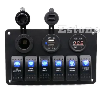 

1Pc 12V/24V Waterproof Boat Marine 6 Gang LED Rocker Switch Panel Circuit Breaker qyh