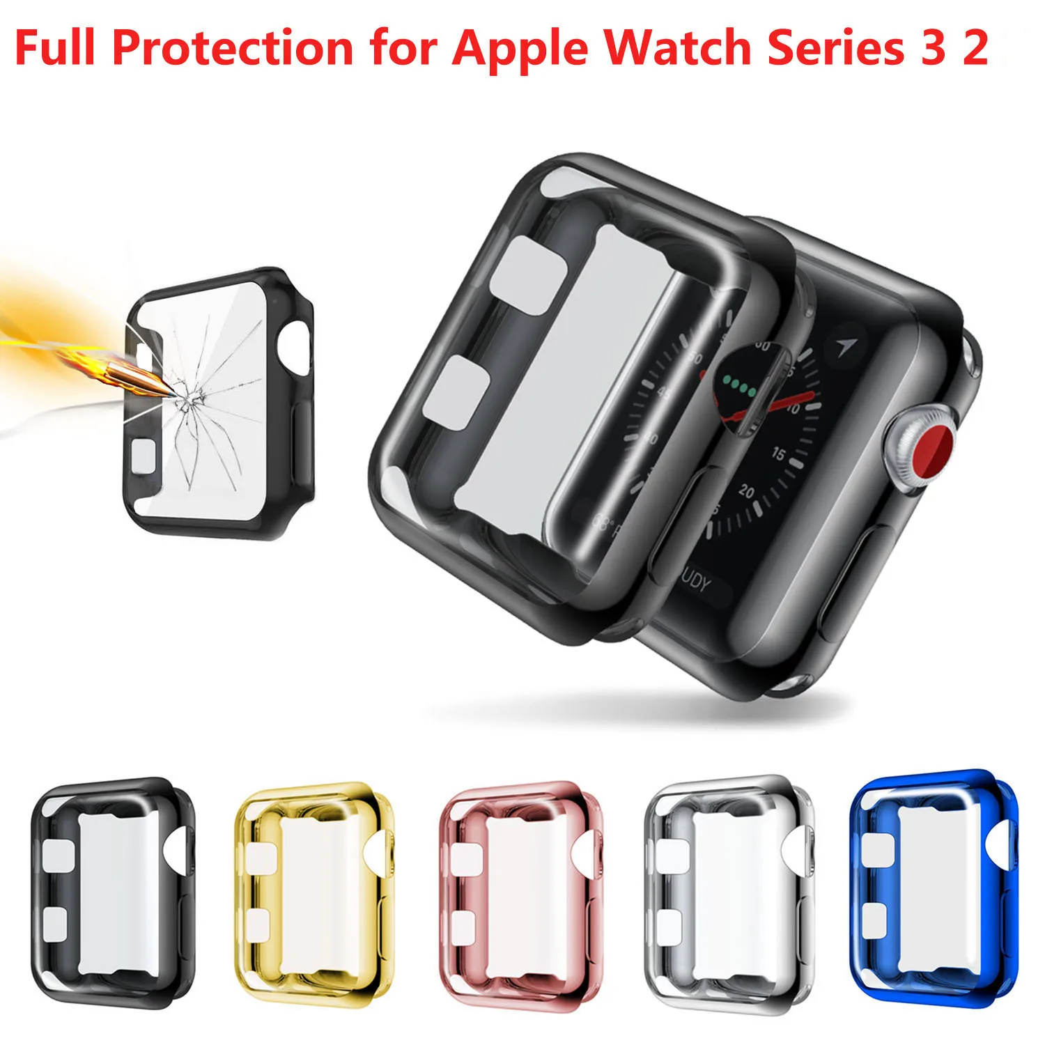 Watch Cover for Apple Watch Case 42mm 38mm Series 3 2 Soft Slim TPU All-around Ultra-thin Screen Protector for iWatch Band