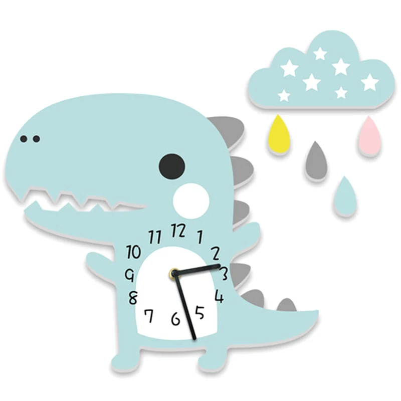 

Cloud Drop Wall Sticker Clock Saat Cartoon Dinosaur Wall Clock Kindergarten Children Room Living Room Stereo Mute Clock