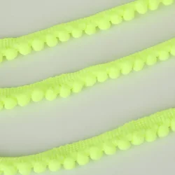 Vibrant Pom Pom Trim Fringe Ribbon for Crafts and Sewing - 5 Yards (Fluorescent Yellow)