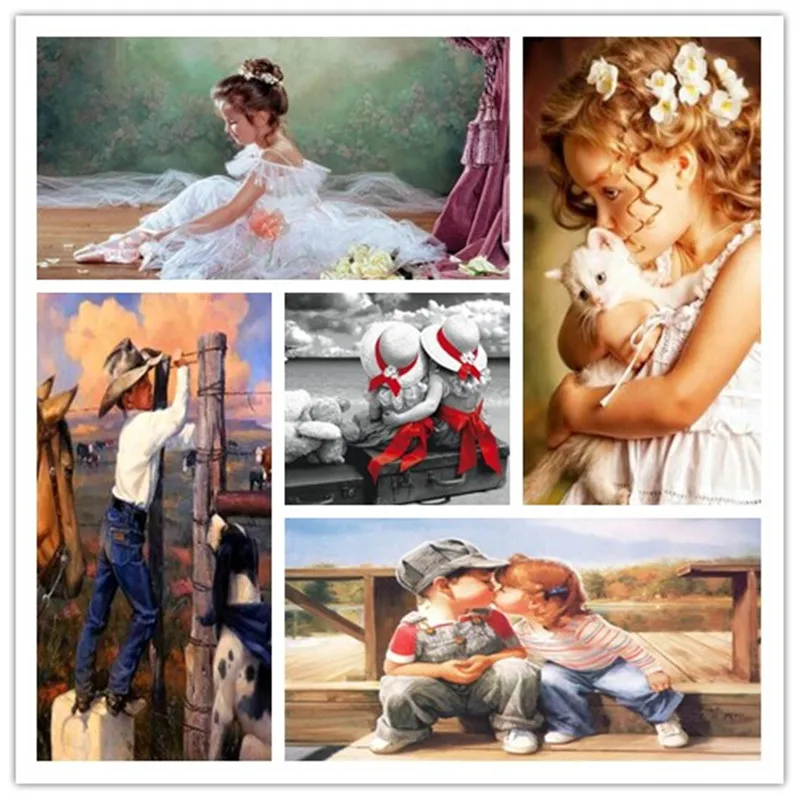

TOUOILP Full Square Drill 5D DIY Diamond Painting "Cute girl And boy & bear" 3D Embroidery Cross Stitch Mosaic Decor Gift